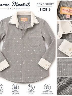 Boys' Gray Dot-Print Button-Down Shirt - Size 6